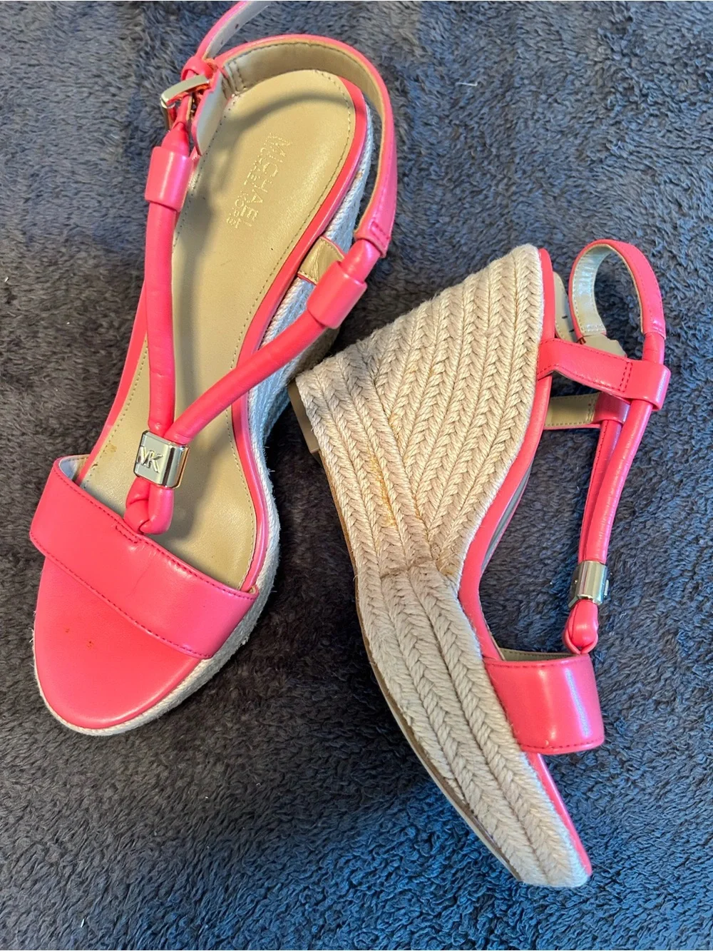 Michael Kors Coral Salmon/Pink Espadrille Wedge Sandals